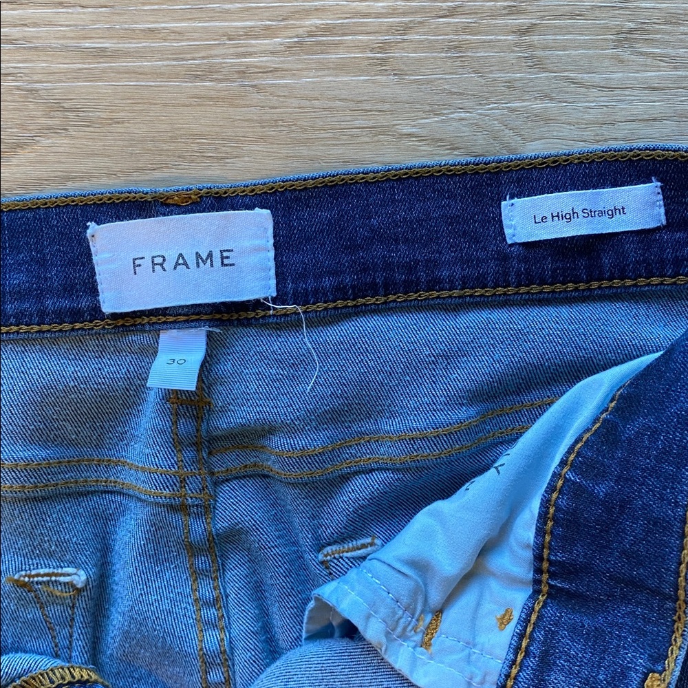 Frame Le High Straight Frayed Hem Cropped Jeans High Rise Size 30 - Picture 6 of 10